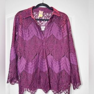 Chico’s Women’s 2 Piece Blouse & Tank Set ~ Size Large 12 / 14 Lace Tunic & Cami